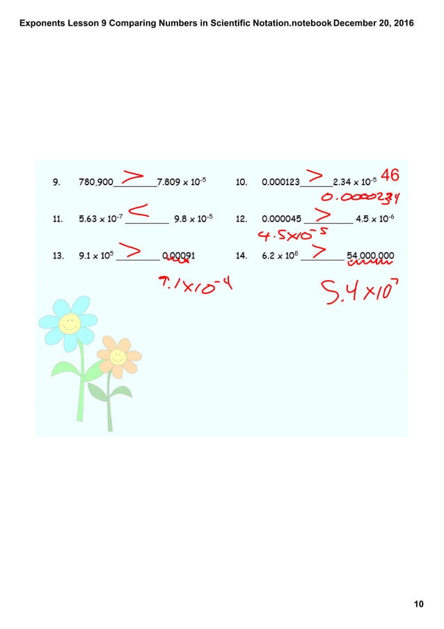 Exponents lesson 9 comparing numbers in scientific notation | PDF