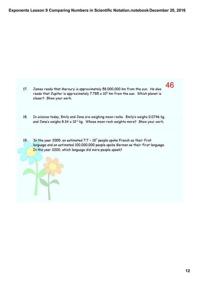 Exponents lesson 9 comparing numbers in scientific notation | PDF