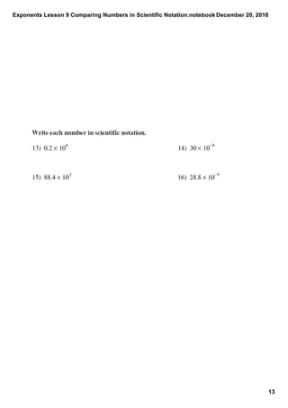 Exponents lesson 9 comparing numbers in scientific notation | PDF