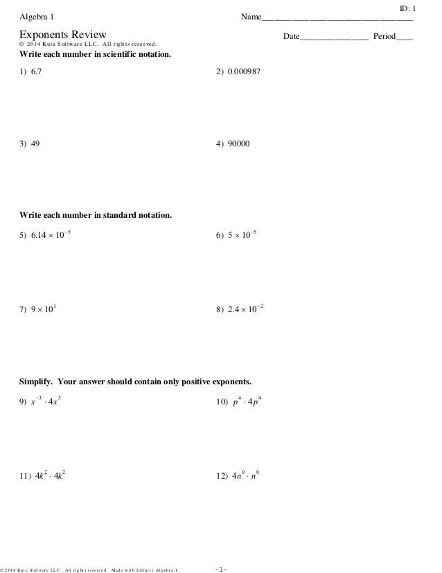 Exponents review with answers