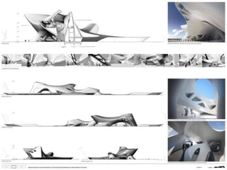 Museo de Arte Contemporáneo en Cagliari (Italia)  El proyecto, se dividirá en 3 fases, prevé ocupar 12.000 metros cuadrados con la innovadora estructura diseñada por Hadid. El museo albergará expacios para muestras, biblioteca, congresos, oficinas y pequeñas tiendas.  Con unas líneas suaves y orgánicas, que casan perfectamente con su situación (justo delante del mar) y como ya viene siendo habitual en los edificios de nueva construcción un detallado estudio del aprovechamiento energético teniendo en cuanta hasta la situación del sol en distintos meses de año 2006 