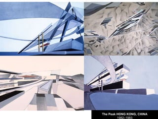 Deconstruyendo  Un hito en su carrera internacional se produce al participar en la muestra colectiva "Arquitectura Deconstructivista", organizada por el genio de Philip Jhonson, quien durante en 1988 reúne, en Nueva York a siete proyectos, totalmente innovadores, de distintos arquitectos no muy conocidos hasta ese momento. Ellos eran: Frank O. Gehry, Daniel Libenskind, Rem Koolhas, Peter Eisenman, Coop Himenblau, Bernard Tshumi y nuestra Zaha, quien con su obra "Club social La Punta en Hong Kong" obtiene su primer premio internacional.  Hablar de deconstructivismo por aquellos años era ingresar a una corriente totalmente nueva en la arquitectura. Veintidos años después, es una realidad. Actualmente no hay concurso internacional que se precie de importante que no premie o al menos no invite a algún representante de esta tendencia.  The Peak HONG KONG, CHINA 1982–1983 