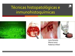 Técnicas histopatológicas e
inmunohistoquímicas
Luca Garasto
Marco Lenzi
Federico Villani
 