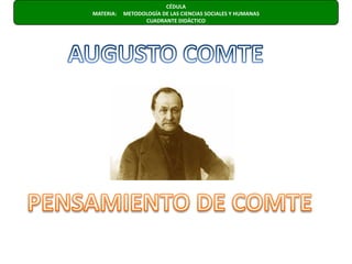 CÉDULA  MATERIA:     METODOLOGÍA DE LAS CIENCIAS SOCIALES Y HUMANAS                      CUADRANTE DIDÁCTICO AUGUSTO COMTEPENSAMIENTO DE COMTE