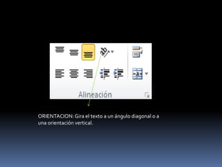 ORIENTACION: Gira el texto a un ángulo diagonal o a
una orientación vertical.
 