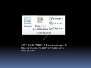 CAPTURA DE PANTALLA: Inserta una imagen de
los programas que no están minimizados en la
barra de tareas.
 