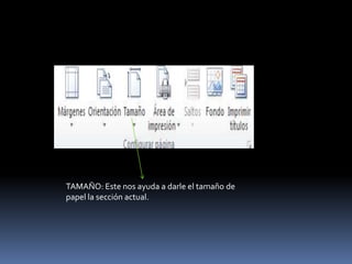 TAMAÑO: Este nos ayuda a darle el tamaño de
papel la sección actual.
 