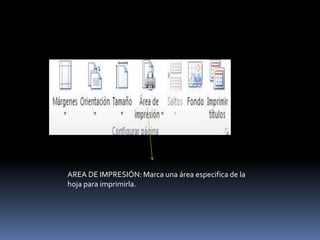AREA DE IMPRESIÓN: Marca una área especifica de la
hoja para imprimirla.
 