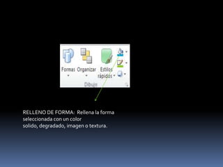 RELLENO DE FORMA: Rellena la forma
seleccionada con un color
solido, degradado, imagen o textura.
 