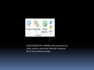 CONTORNO DE FORMA: Esto específica el
color, ancho y estilo de línea de contorno
de la forma seleccionada.
 
