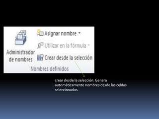 crear desde la selección: Genera
automáticamente nombres desde las celdas
seleccionadas.
 