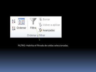 FILTRO: Habilita el filtrado de celdas seleccionadas.
 