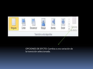 OPCIONES DE EFCTO: Cambia a una variación de
la transición seleccionada.
 