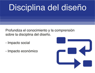 Profundiza el conocimiento y la comprensión
sobre la disciplina del diseño.
- Impacto social
- Impacto económico