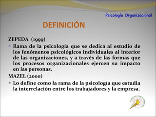 DEFINICIÓN <ul><li>ZEPEDA  (1999) </li></ul><ul><li>Rama de la psicología que se dedica al estudio de los fenómenos psicol...