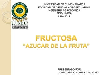 UNIVERSIDAD DE CUNDINAMARCA
FACULTAD DE CIENCIAS AGROPECUARIAS
INGENIERIA AGRONOMICA
BIOQUIMICA
II P.A 2013

PRESENTADO POR:
JOAN CAMILO GOMEZ CAMACHO.

 