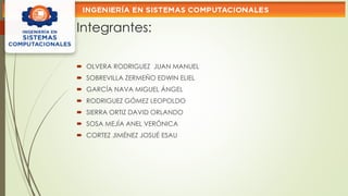 Integrantes:
 OLVERA RODRIGUEZ JUAN MANUEL
 SOBREVILLA ZERMEÑO EDWIN ELIEL
 GARCÍA NAVA MIGUEL ÁNGEL
 RODRIGUEZ GÓMEZ LEOPOLDO
 SIERRA ORTIZ DAVID ORLANDO
 SOSA MEJÍA ANEL VERÓNICA
 CORTEZ JIMÉNEZ JOSUÉ ESAU
 