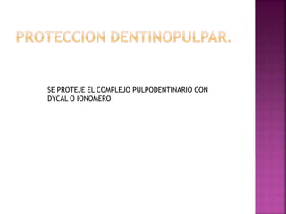 SE PROTEJE EL COMPLEJO PULPODENTINARIO CON
DYCAL O IONOMERO
 
