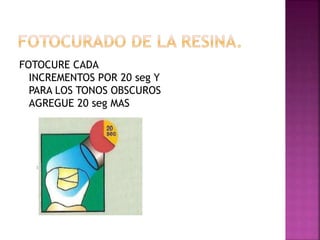 FOTOCURE CADA
INCREMENTOS POR 20 seg Y
PARA LOS TONOS OBSCUROS
AGREGUE 20 seg MAS
 