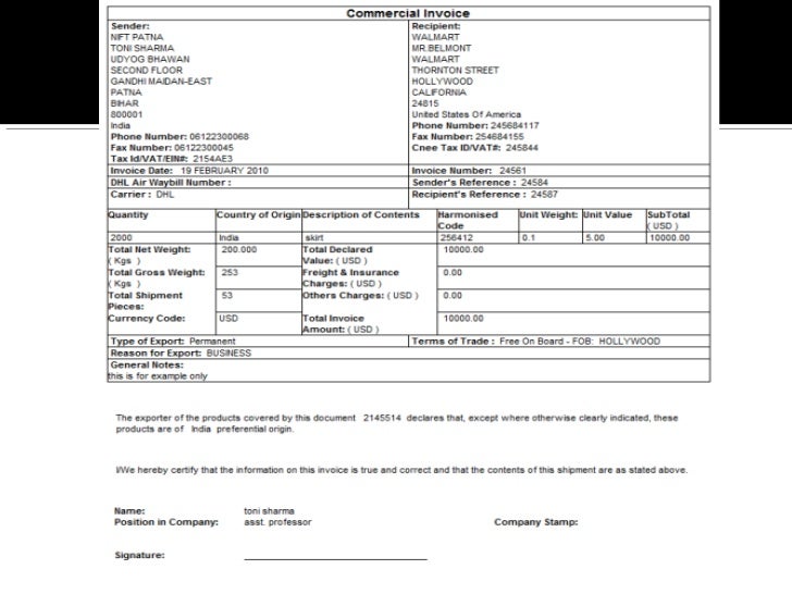 export import documentation tax form import code