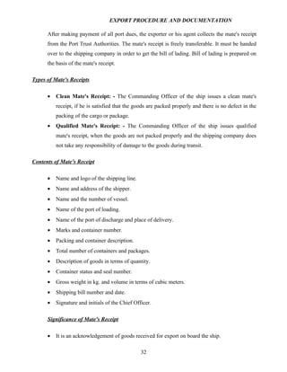 Export procedure-and-documentation