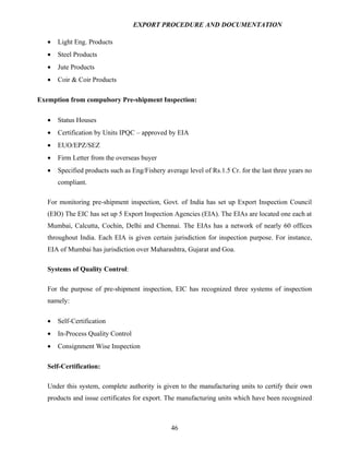Export procedure-and-documentation