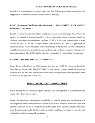 Export procedure-and-documentation