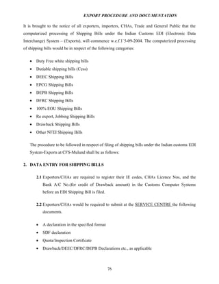 Export procedure-and-documentation
