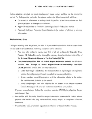 Export procedure-and-documentation