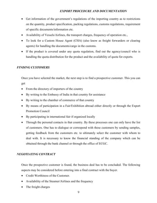 Export procedure-and-documentation