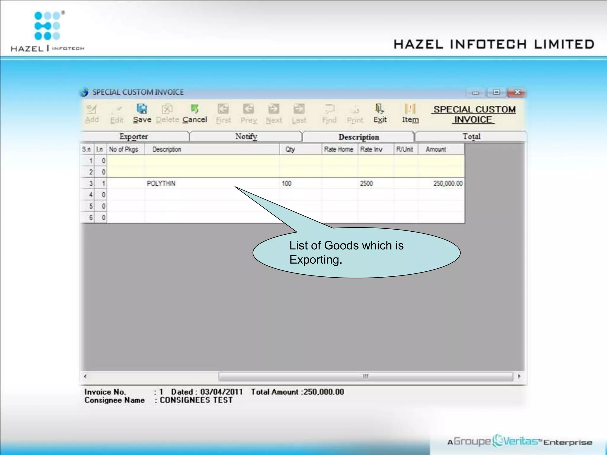 List of Goods which is
Exporting.
 
