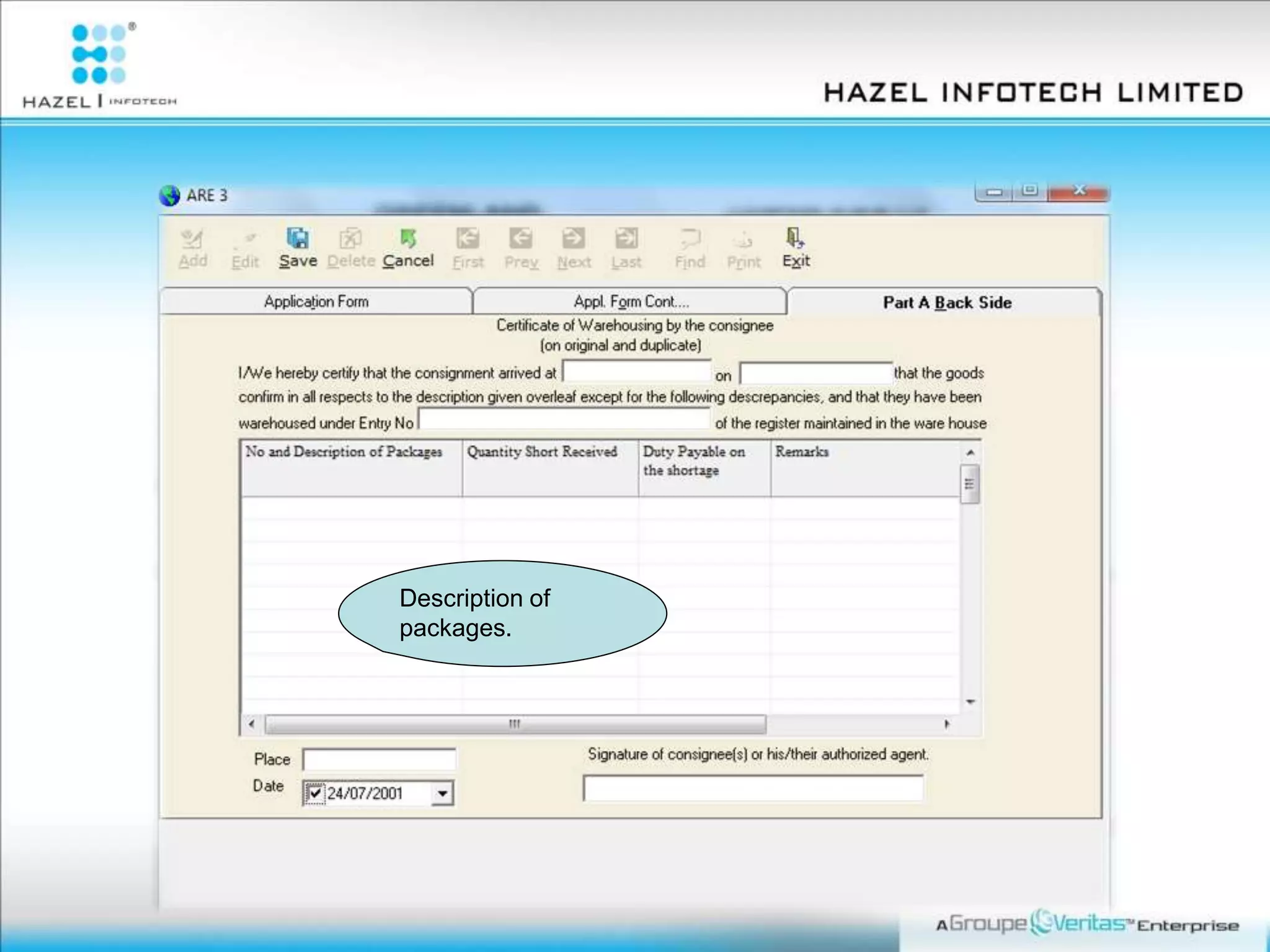 Description of
packages.
 