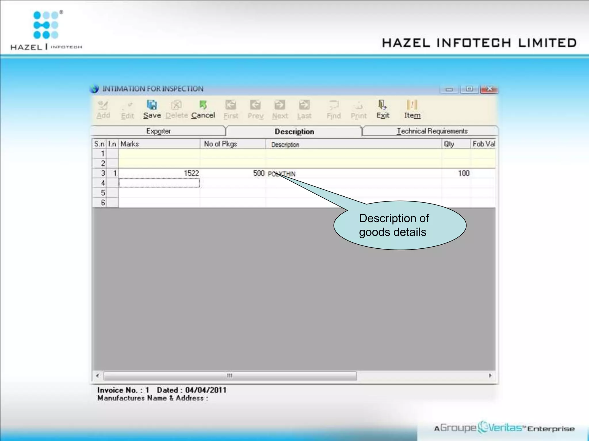 Description of
goods details
 