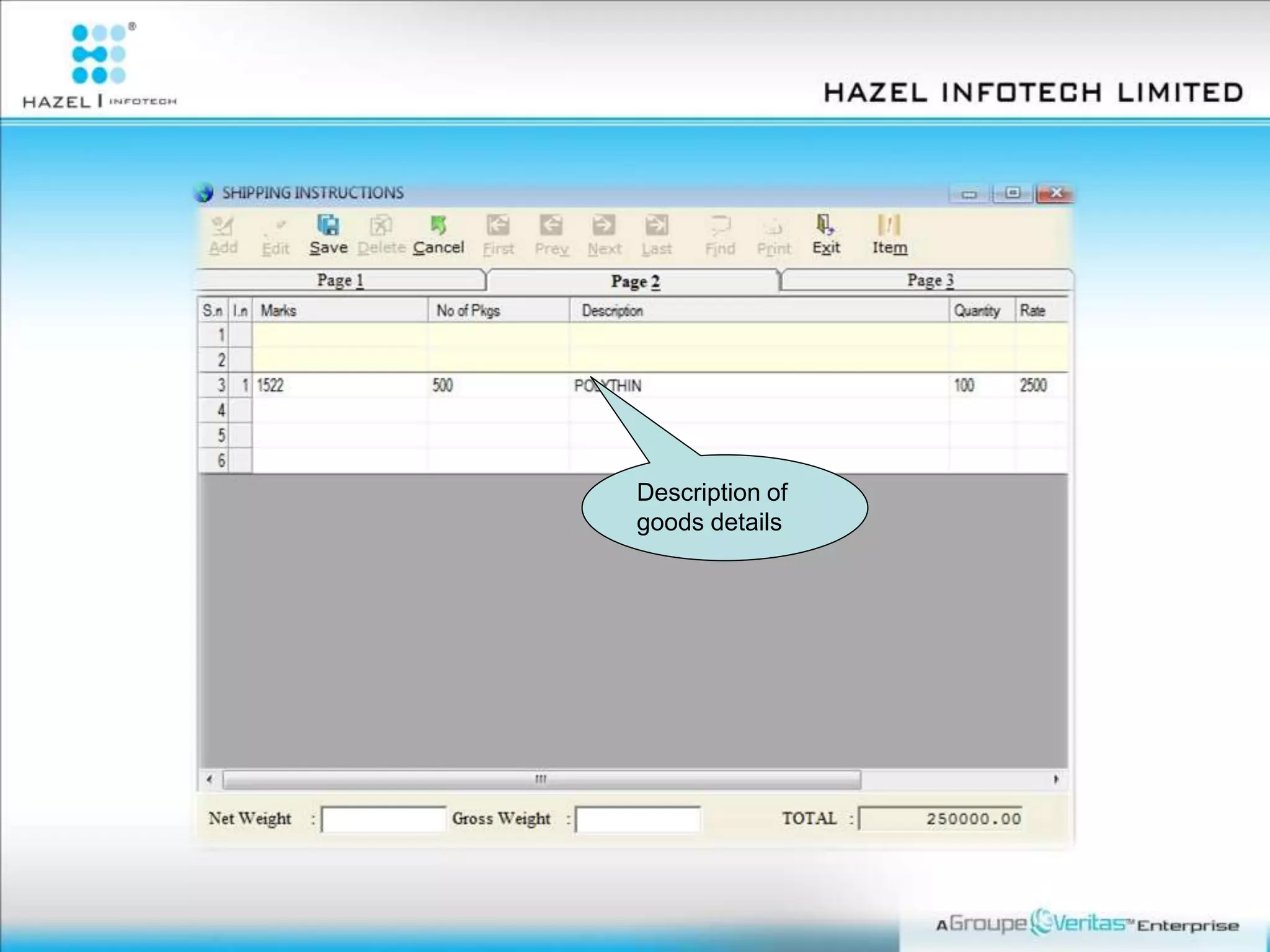 Description of
goods details
 