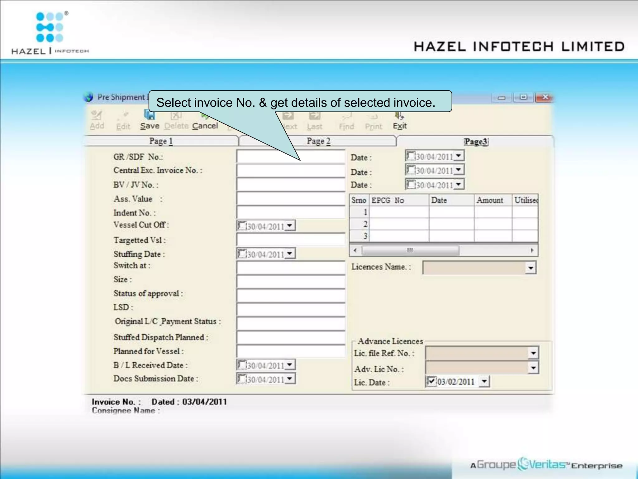 Select invoice No. & get details of selected invoice.
 