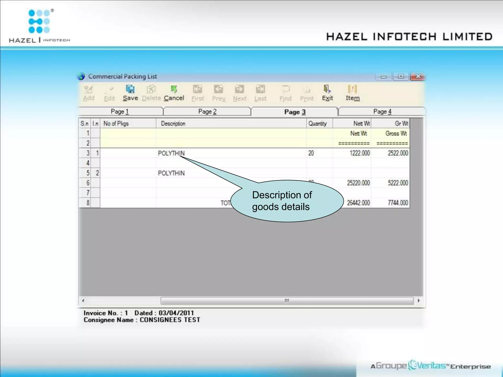 Description of
goods details
 