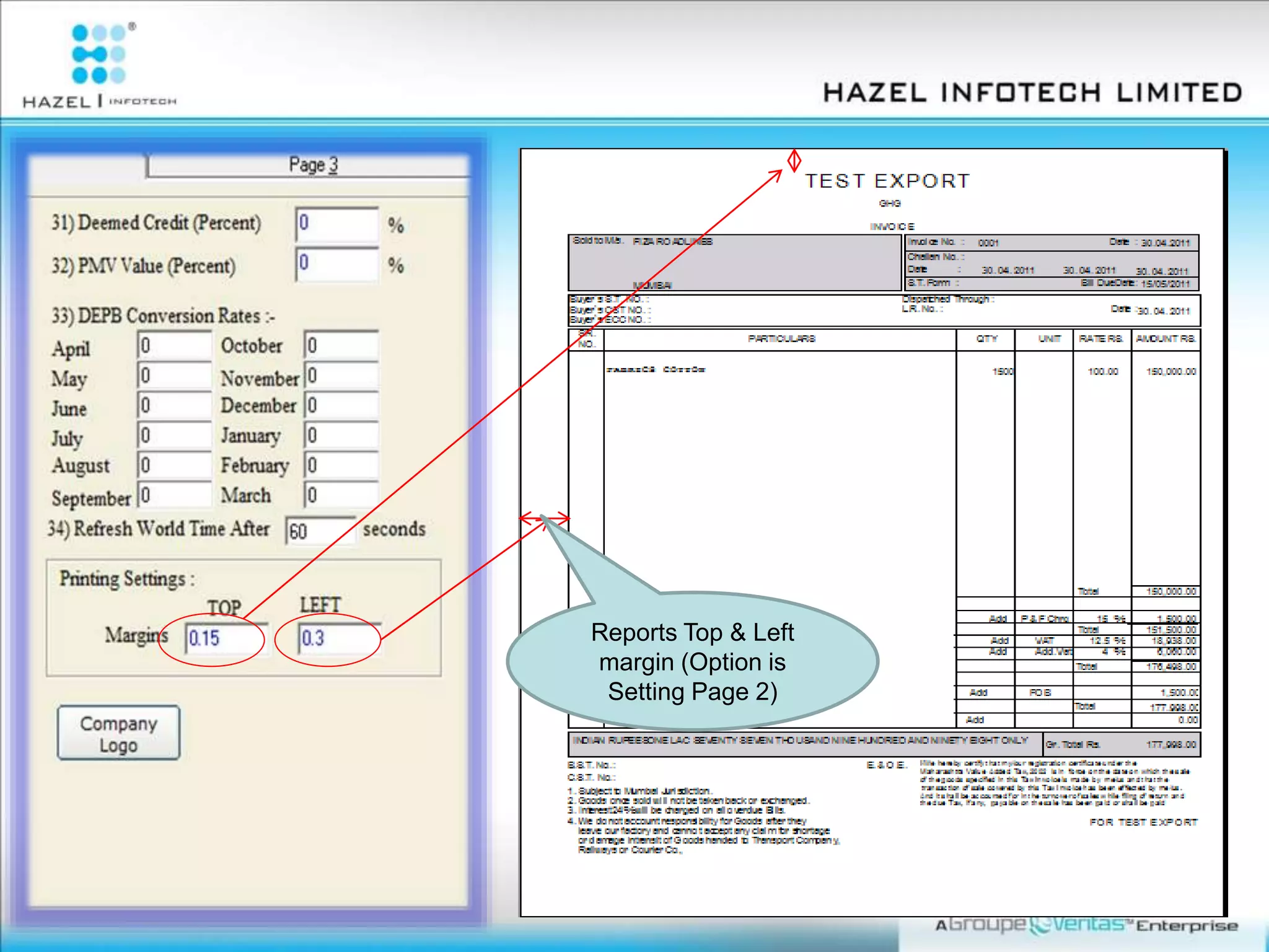Reports Top & Left
margin (Option is
Setting Page 2)
 