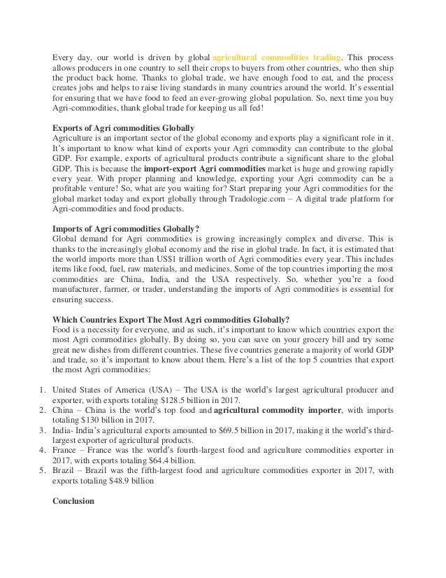 Export and Import Of Agri Commodities Globally