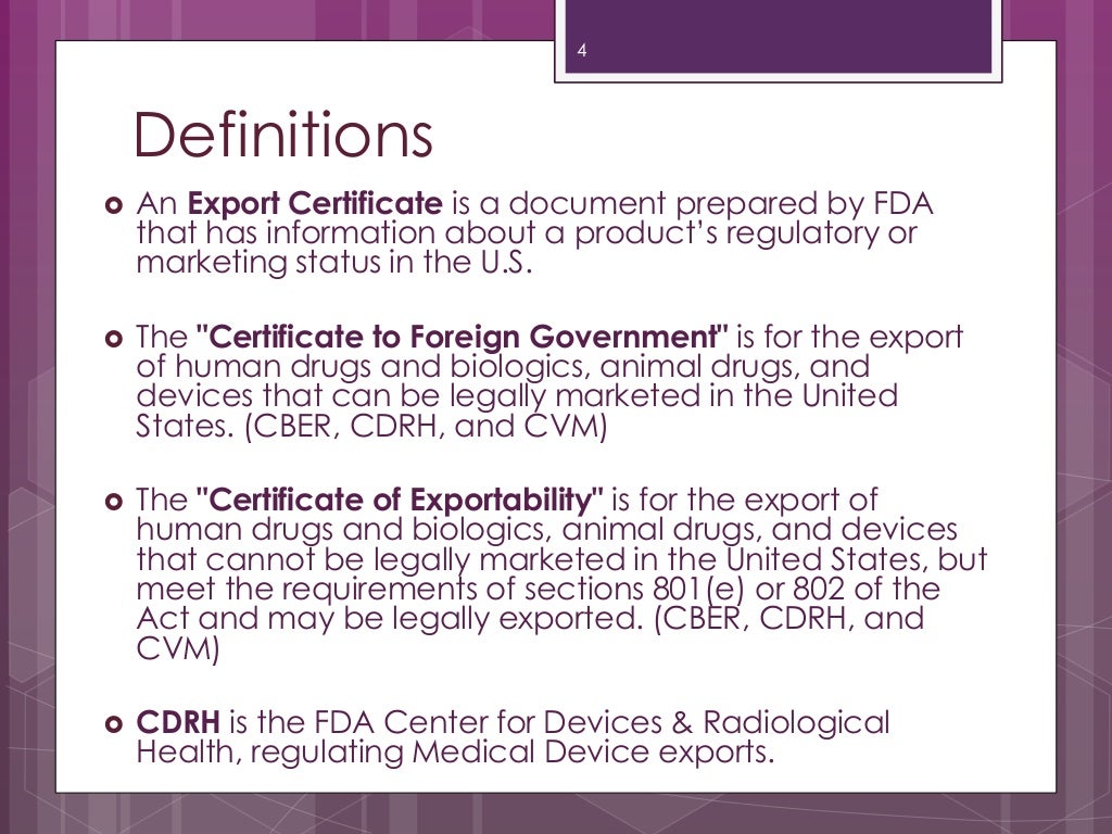 Export Certificates for Medical Devices