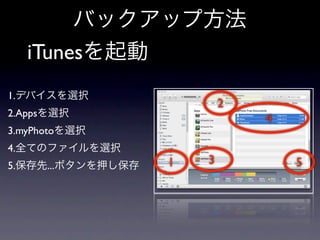 iTunes
1.
                       2
2.Apps
                           4
3.myPhoto
4.
5.       ...   1   3           5
 
