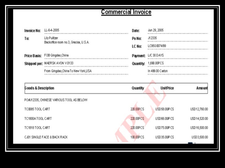 commercial invoice for export