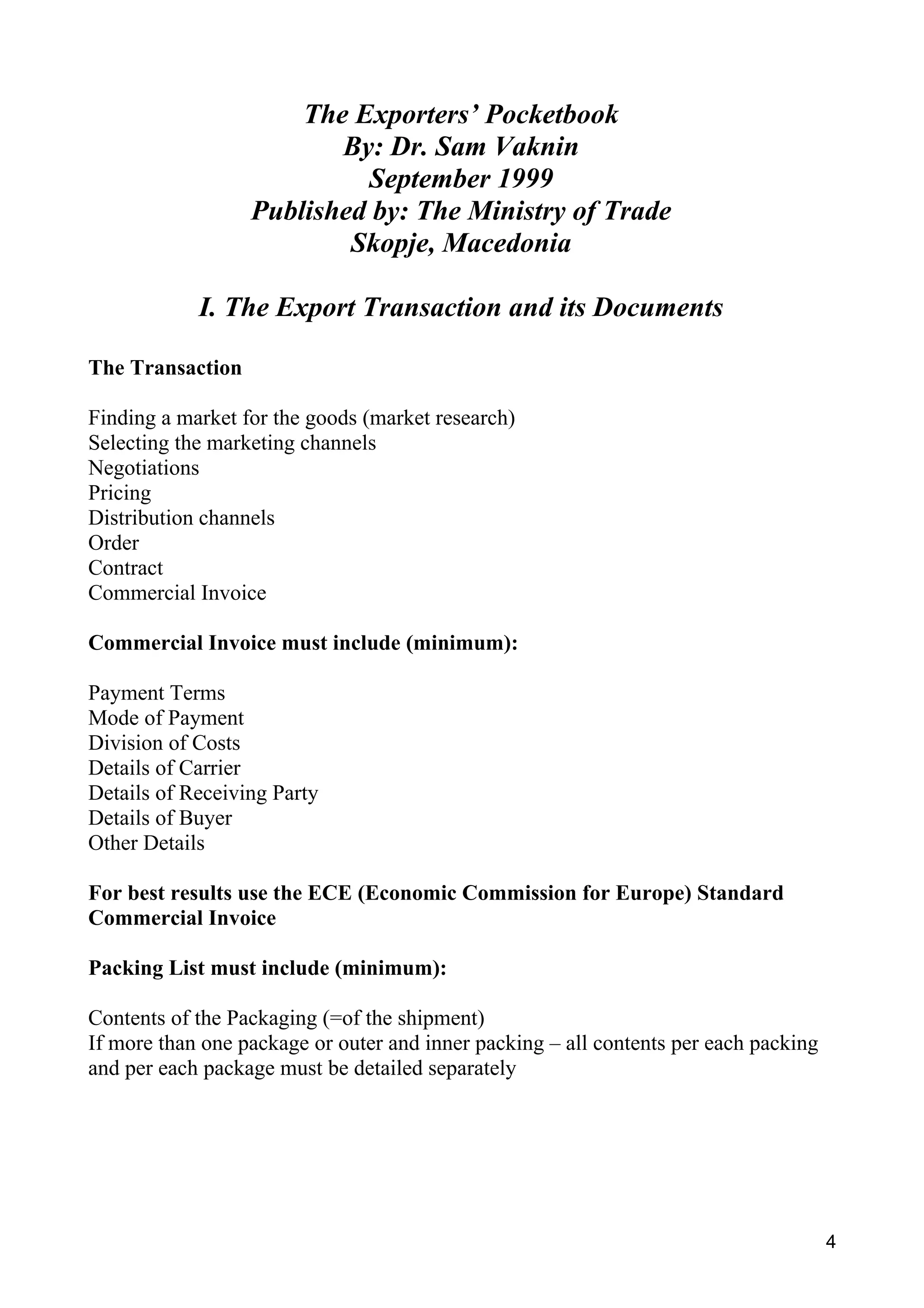 The Exporter's Handbook