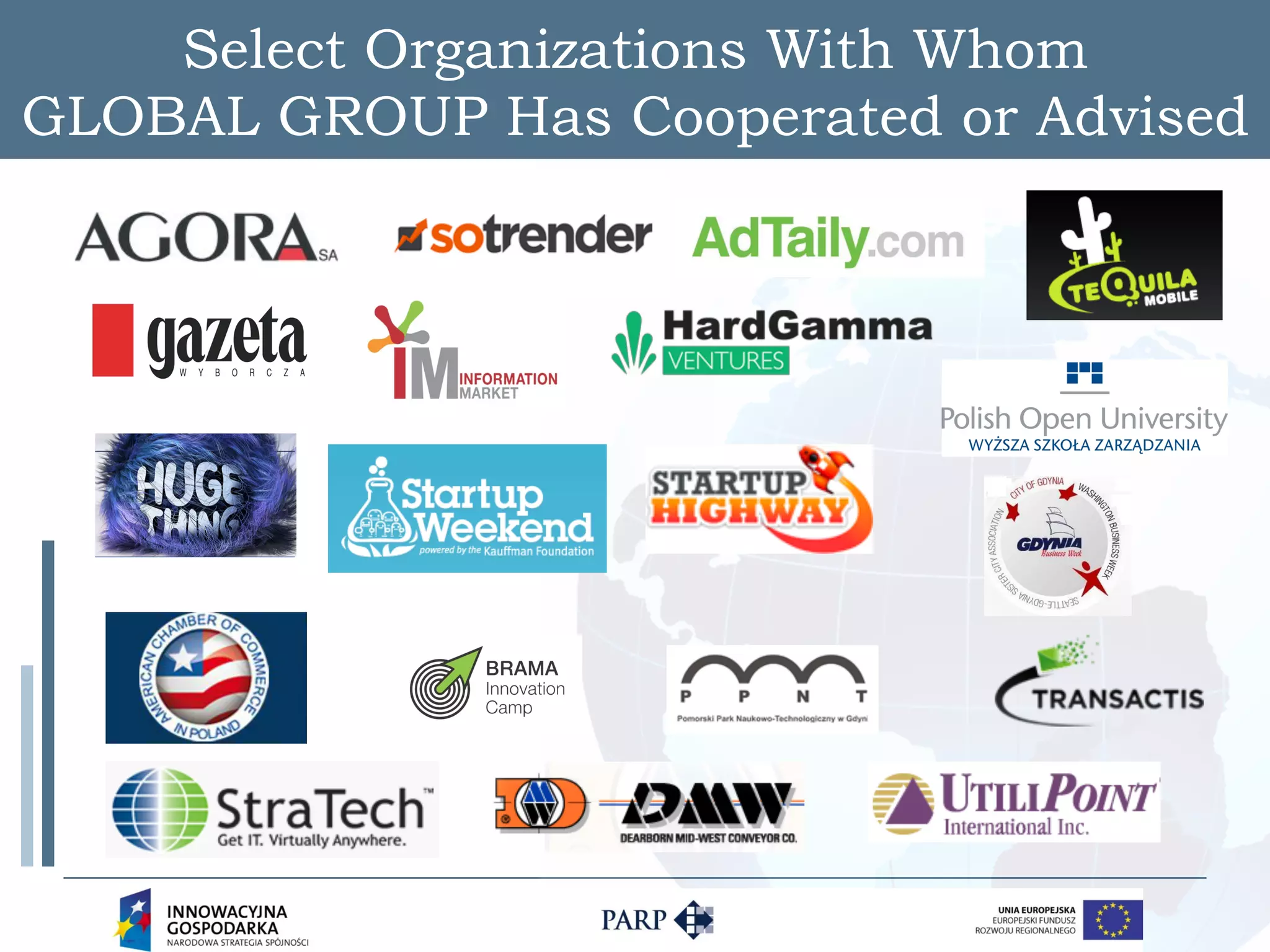 Select Organizations With Whom
GLOBAL GROUP Has Cooperated or Advised
 