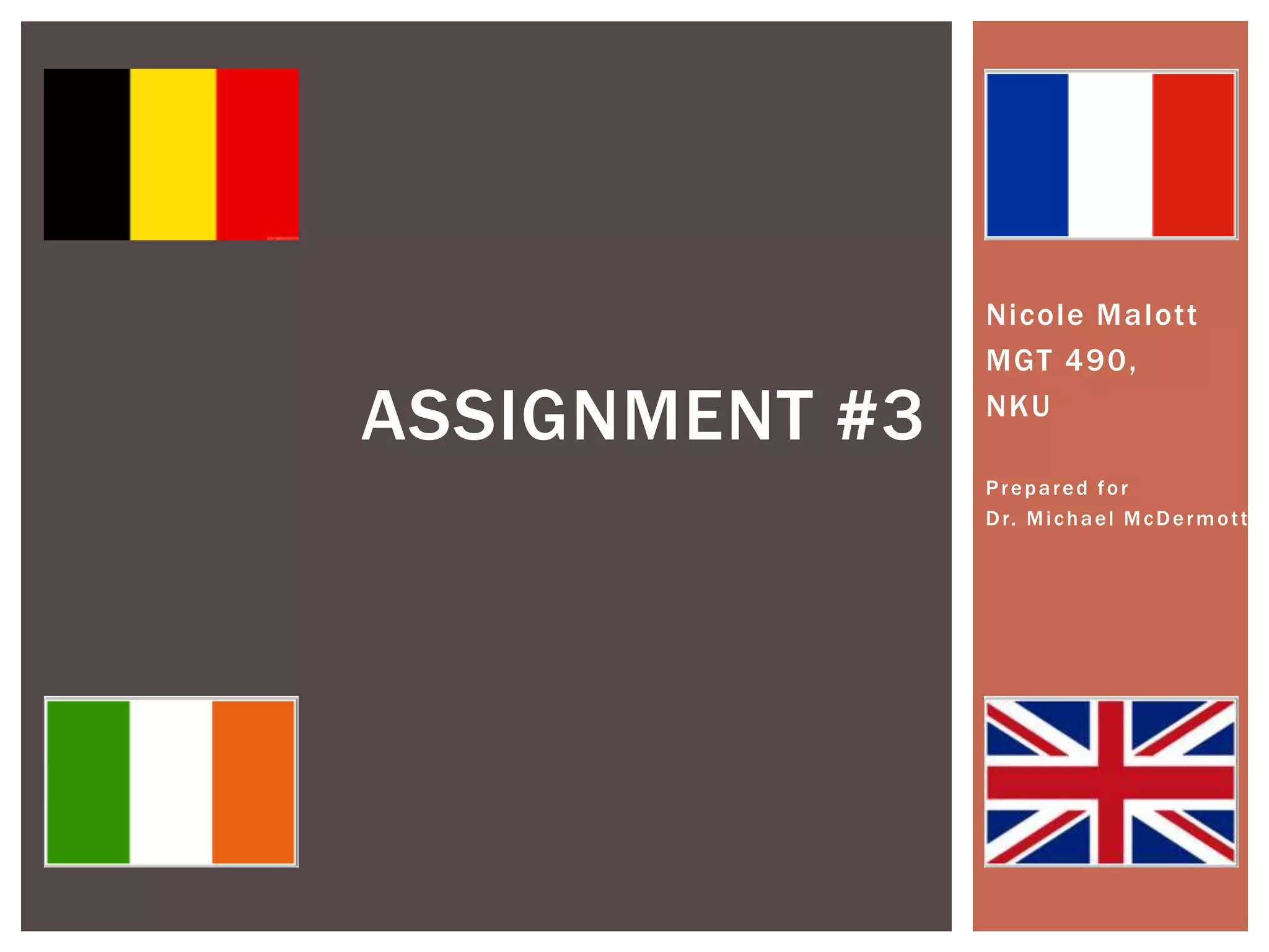 ASSIGNMENT #3
Nicole Malott
MGT 490,
NKU
Prepared for
D r. M i c h a e l M c D e r m o t t