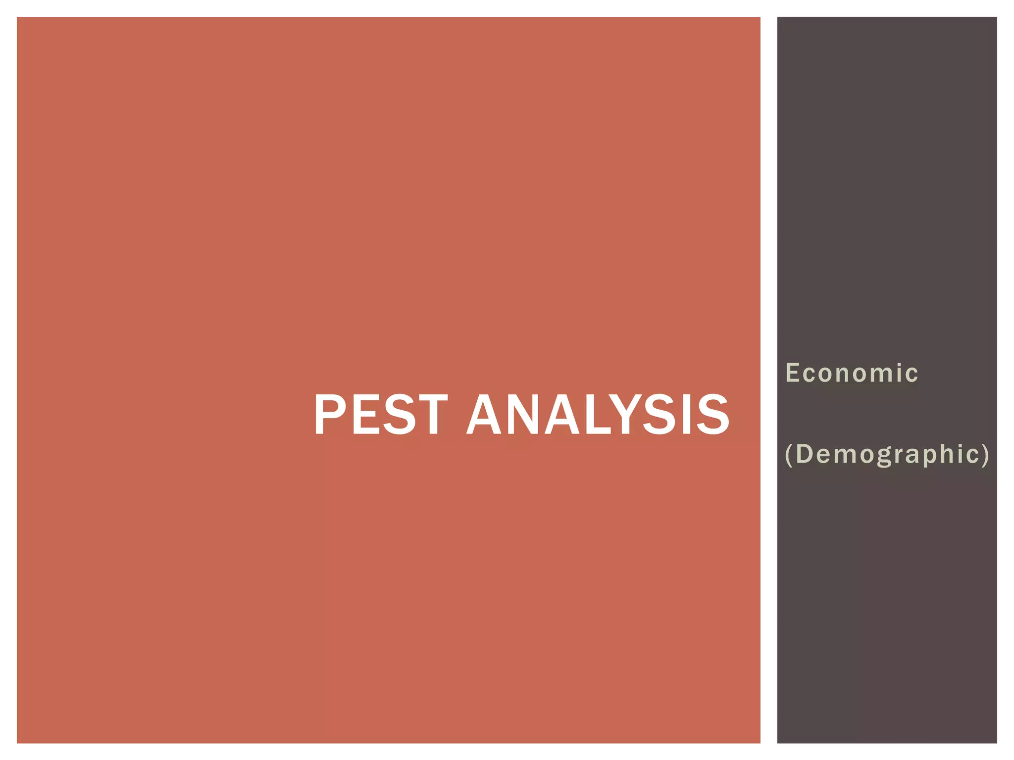 PEST ANALYSIS
Economic
(Demographic)