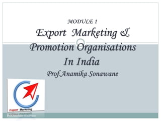 MODULE 1
Export Marketing &
Promotion Organisations
In India
Prof.Anamika Sonawane
Prof.Anamika Sonawane
 