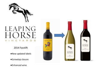 2014 Facelift
●New updated labels
●Screwtop closure
●Enhanced wine
 