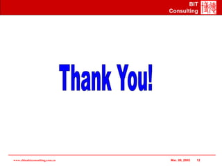 BIT
                                Consulting




www.chinabizconsulting.com.cn   Mar. 09, 2005   12
 
