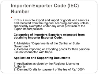 Export Information Code List Export procedures for agro based products | PPTX