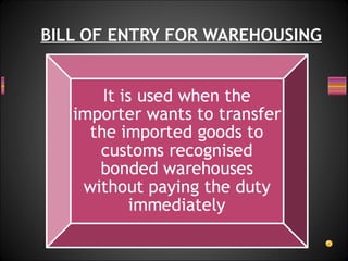 BILL OF ENTRY FOR WAREHOUSING
 